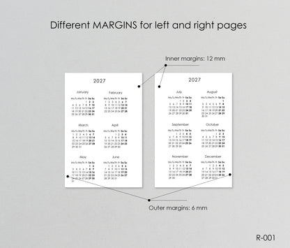 Printable Calendar 2027 2028 (Pocket Size) - Digital Inserts R-001