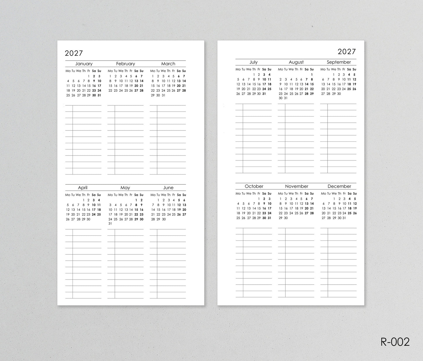 Printable Calendar 2027 Future Log (Personal size) - Digital Inserts R-002