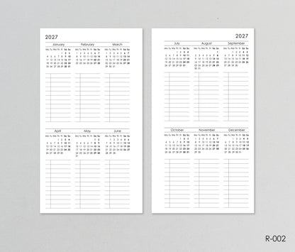 Printable Calendar 2027 Future Log (Personal size) - Digital Inserts R-002
