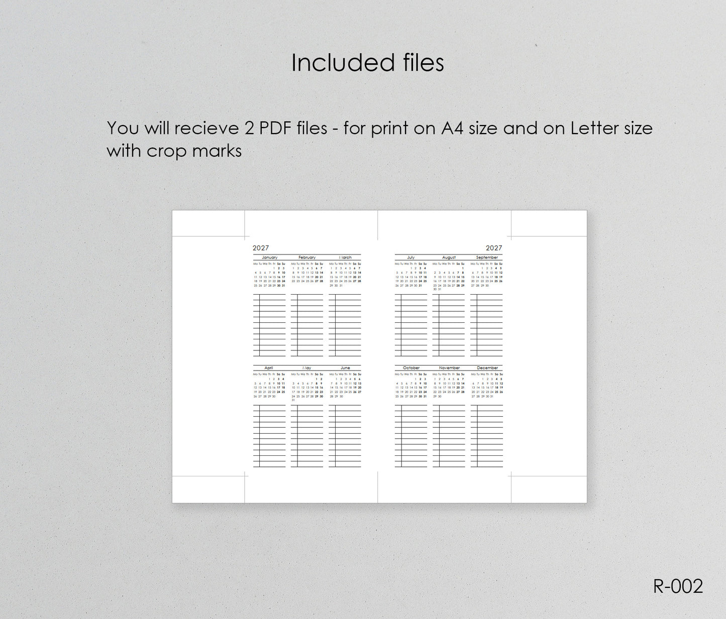 Printable Calendar 2027 Future Log (Personal size) - Digital Inserts R-002