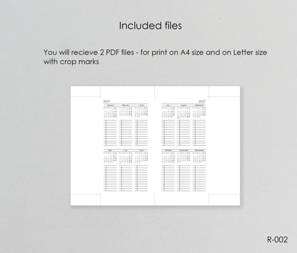 Printable Calendar 2027 Future Log (Personal size) - Digital Inserts R-002