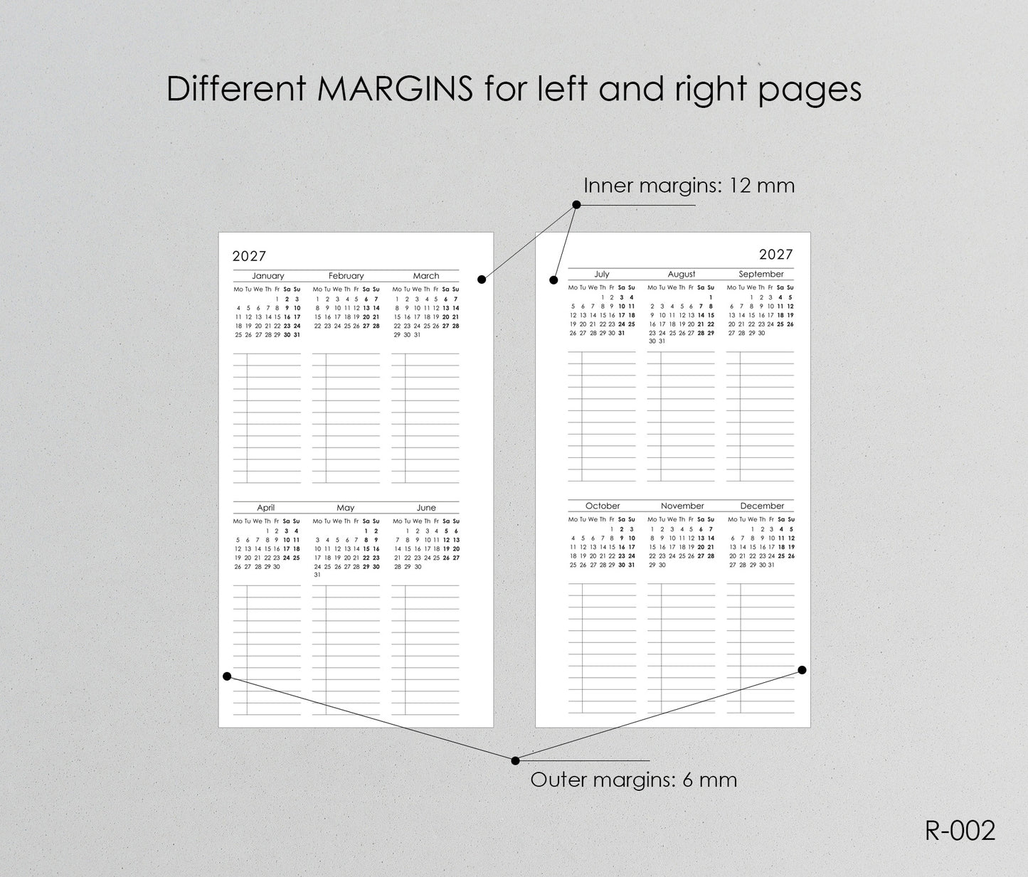 Printable Calendar 2027 Future Log (Personal size) - Digital Inserts R-002