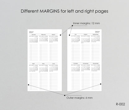 Printable Calendar 2027 Future Log (Personal size) - Digital Inserts R-002