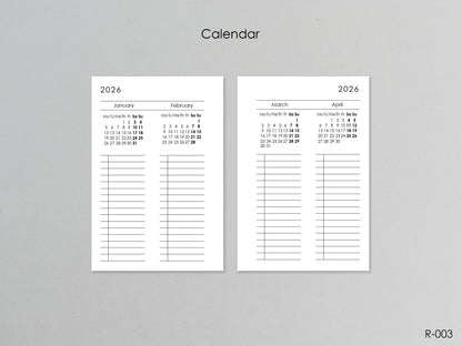 Printable Calendar Future Log (Pocket Size) - Digital Inserts R-003
