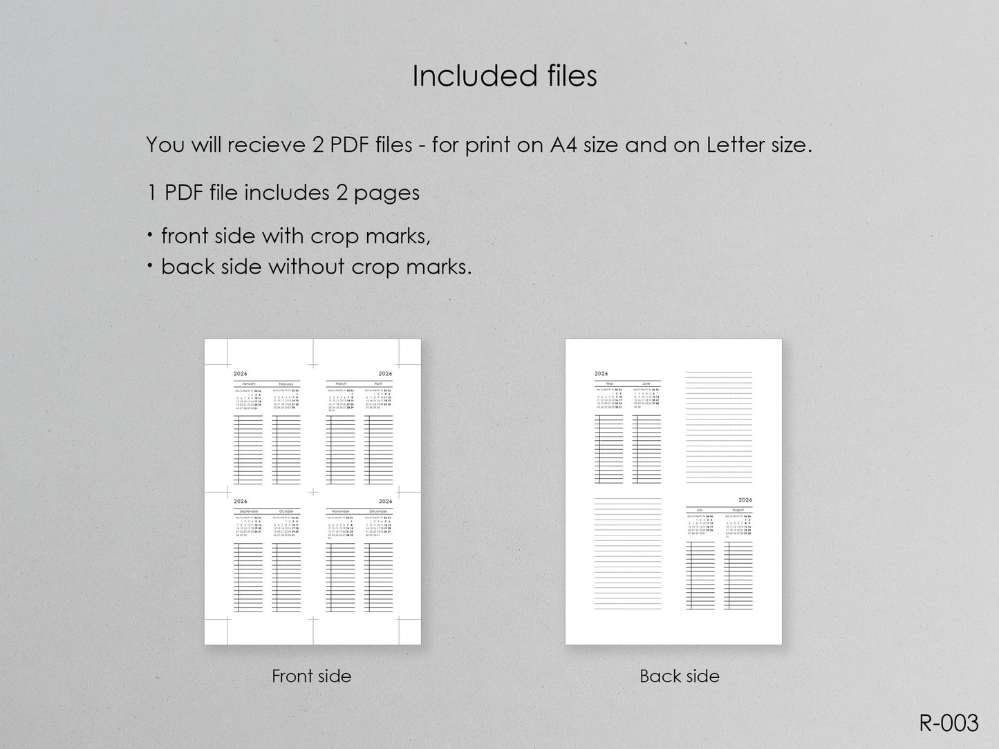 Printable Calendar Future Log (Pocket Size) - Digital Inserts R-003