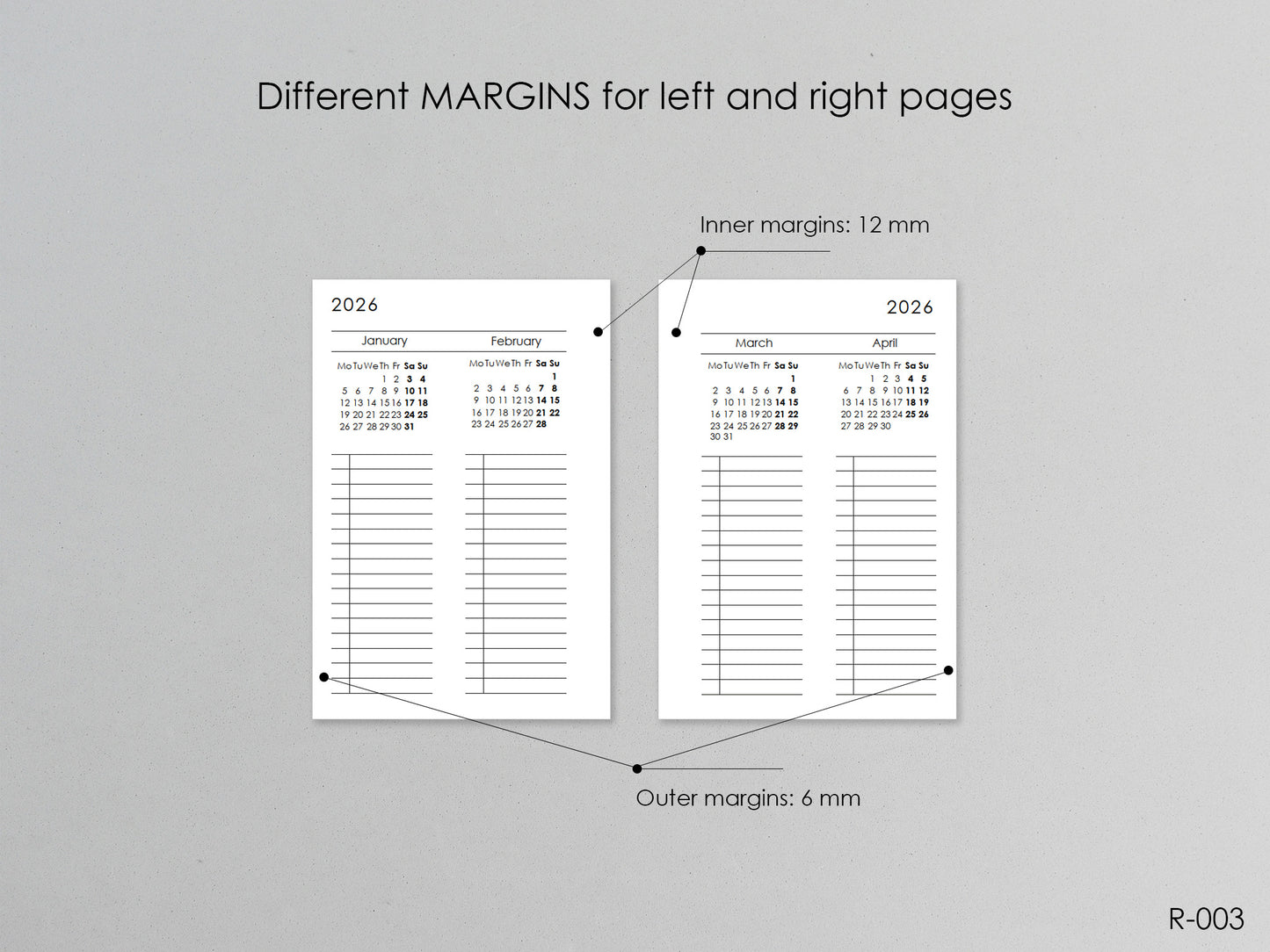 Printable Calendar Future Log (Pocket Size) - Digital Inserts R-003