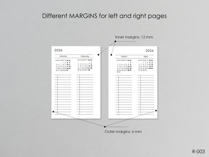 Printable Calendar Future Log (Pocket Size) - Digital Inserts R-003