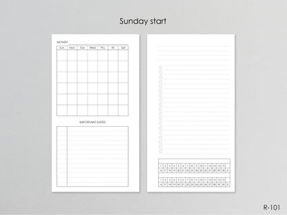 Printable Monthly Pages (Personal size) - Digital Inserts R-101