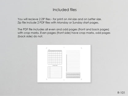 Printable Monthly Pages (Personal size) - Digital Inserts R-101