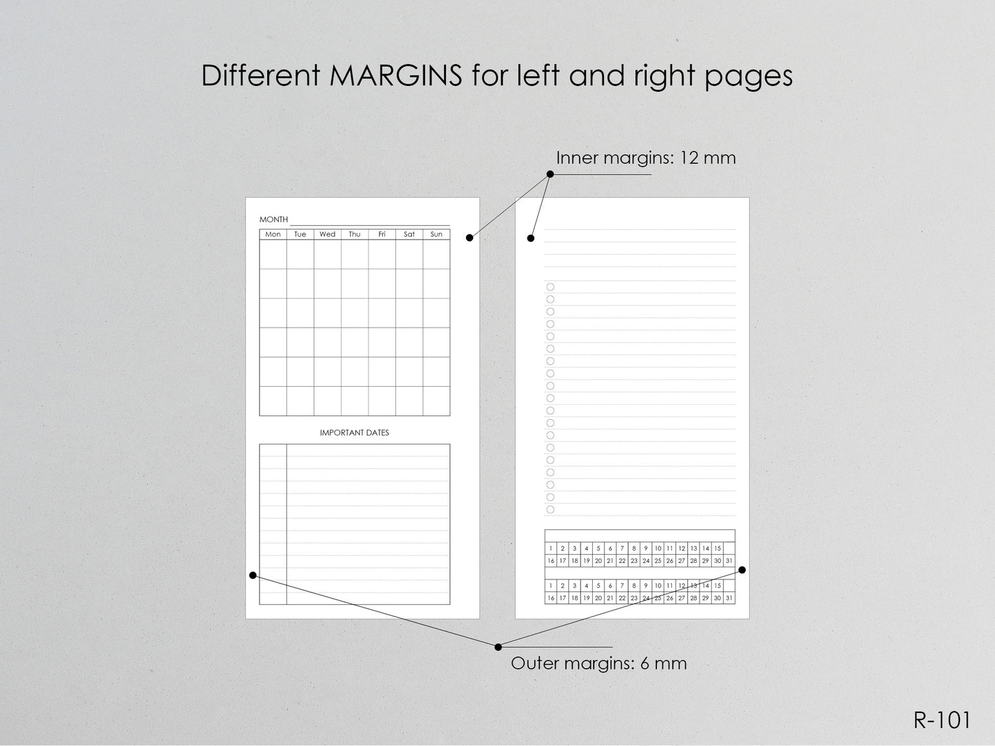 Printable Monthly Pages (Personal size) - Digital Inserts R-101