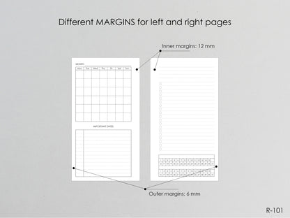 Printable Monthly Pages (Personal size) - Digital Inserts R-101