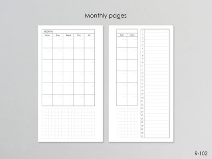 Printable Monthly Pages (Personal size) - Digital Inserts R-102