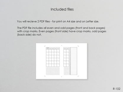 Printable Monthly Pages (Personal size) - Digital Inserts R-102