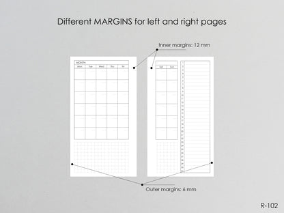 Printable Monthly Pages (Personal size) - Digital Inserts R-102