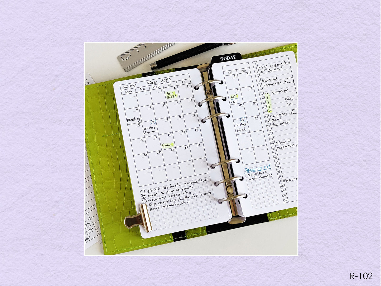 Printable Monthly Pages (Personal size) - Digital Inserts R-102