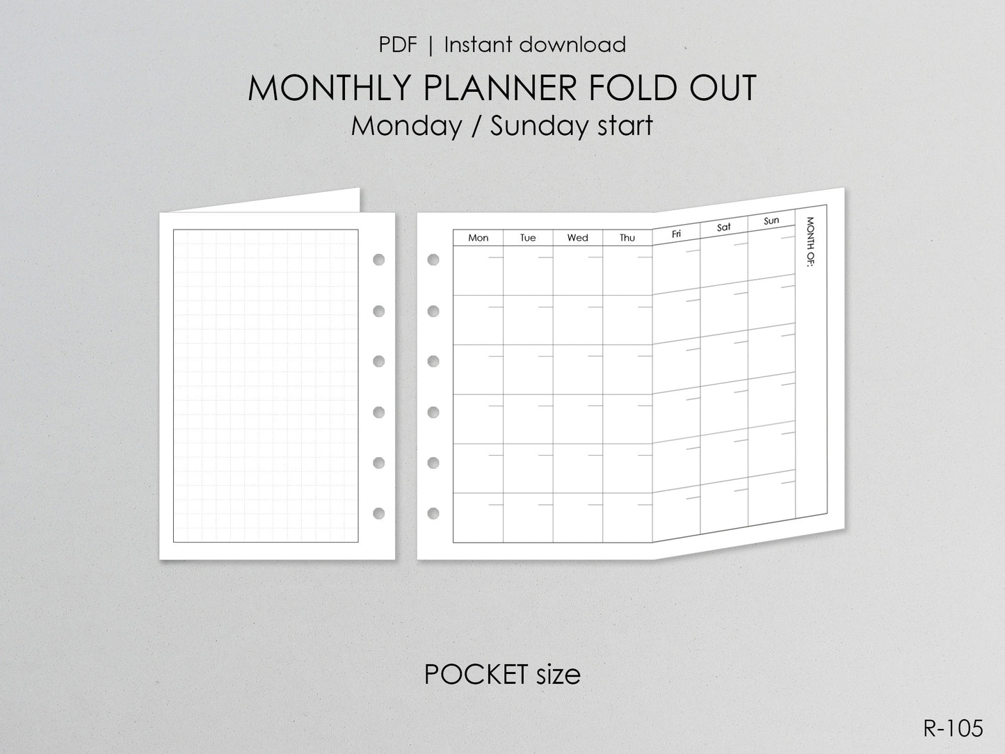 Printable Fold Out Monthly Pages (Pocket Size) - Digital Inserts R-105