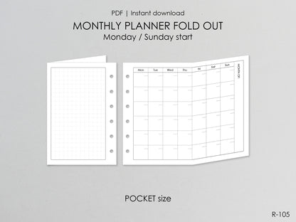 Printable Fold Out Monthly Pages (Pocket Size) - Digital Inserts R-105