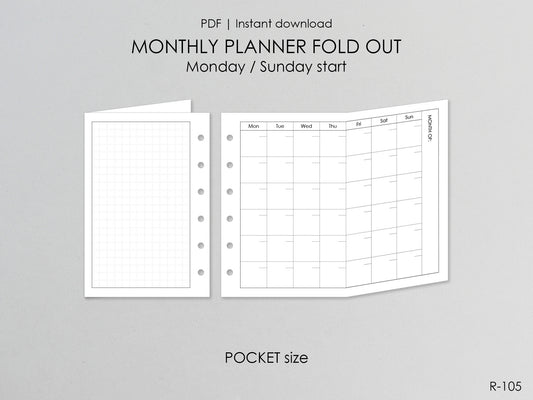 Printable Fold Out Monthly Pages (Pocket Size) - Digital Inserts R-105