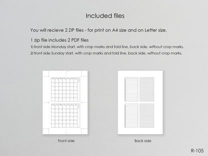Printable Fold Out Monthly Pages (Pocket Size) - Digital Inserts R-105