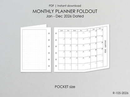 Printable 2026 Fold Out Monthly Pages (Pocket Size) - Digital Inserts R-105d