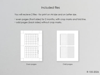 Printable 2026 Fold Out Monthly Pages (Pocket Size) - Digital Inserts R-105d