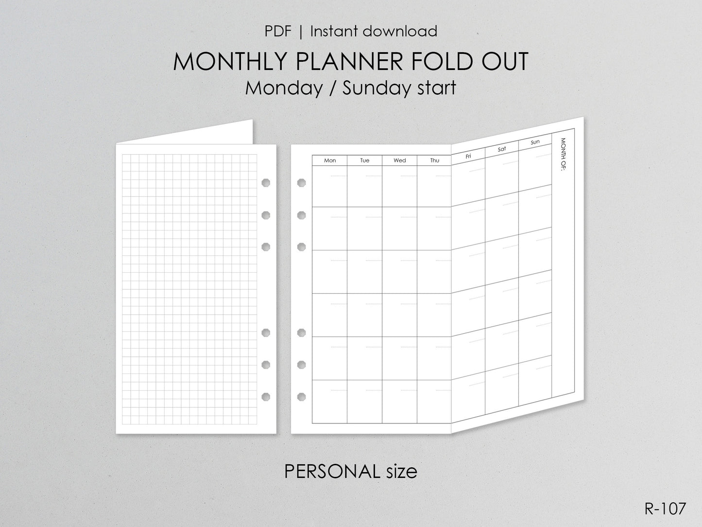 Printable Foldout Monthly Pages (Personal Size) - Digital Inserts R-107