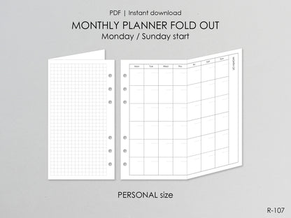 Printable Foldout Monthly Pages (Personal Size) - Digital Inserts R-107