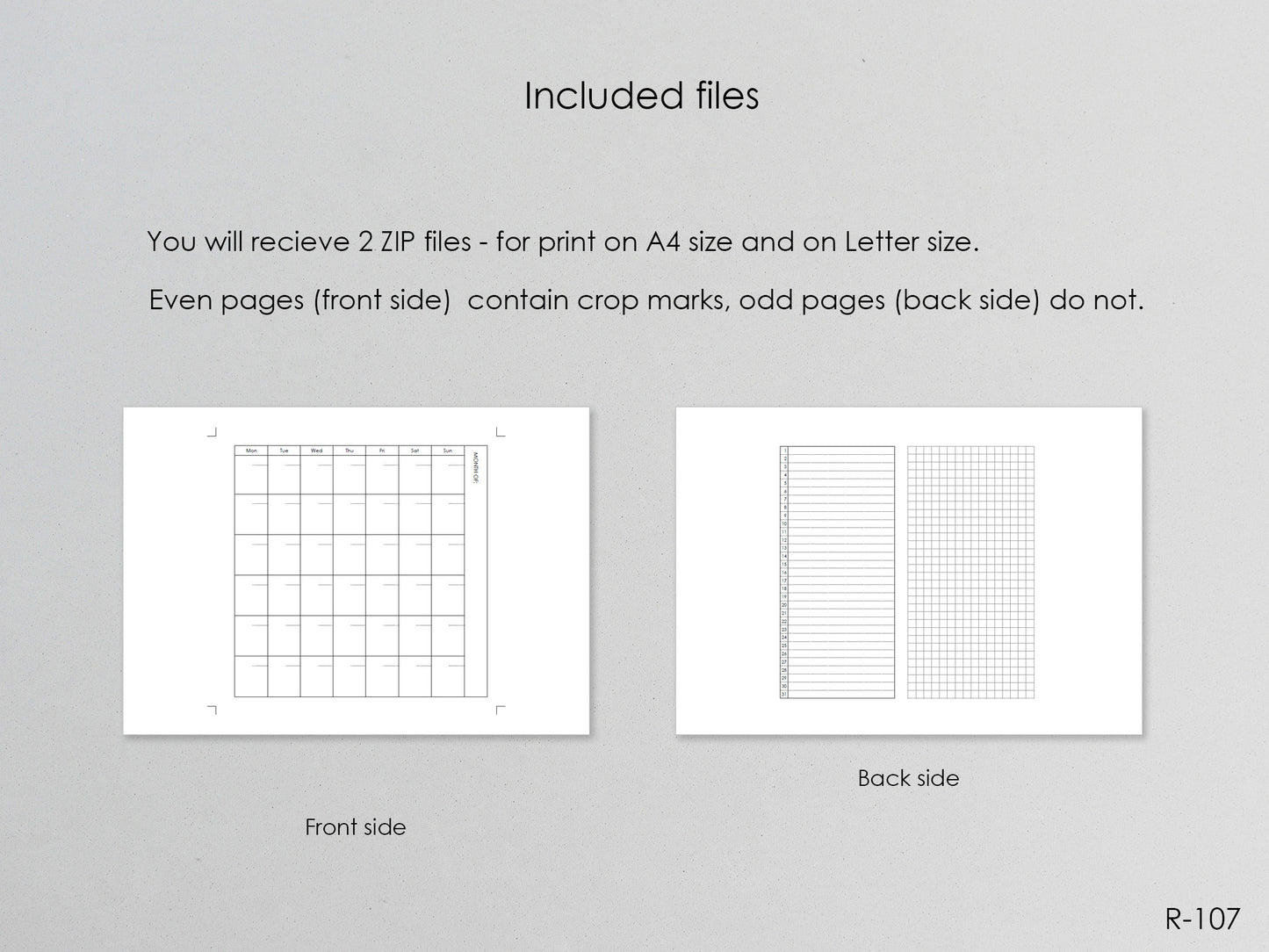 Printable Foldout Monthly Pages (Personal Size) - Digital Inserts R-107