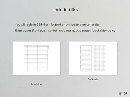 Printable Foldout Monthly Pages (Personal Size) - Digital Inserts R-107