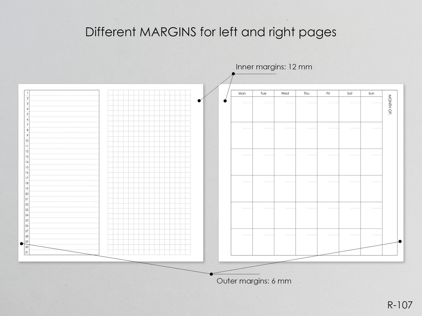 Printable Foldout Monthly Pages (Personal Size) - Digital Inserts R-107
