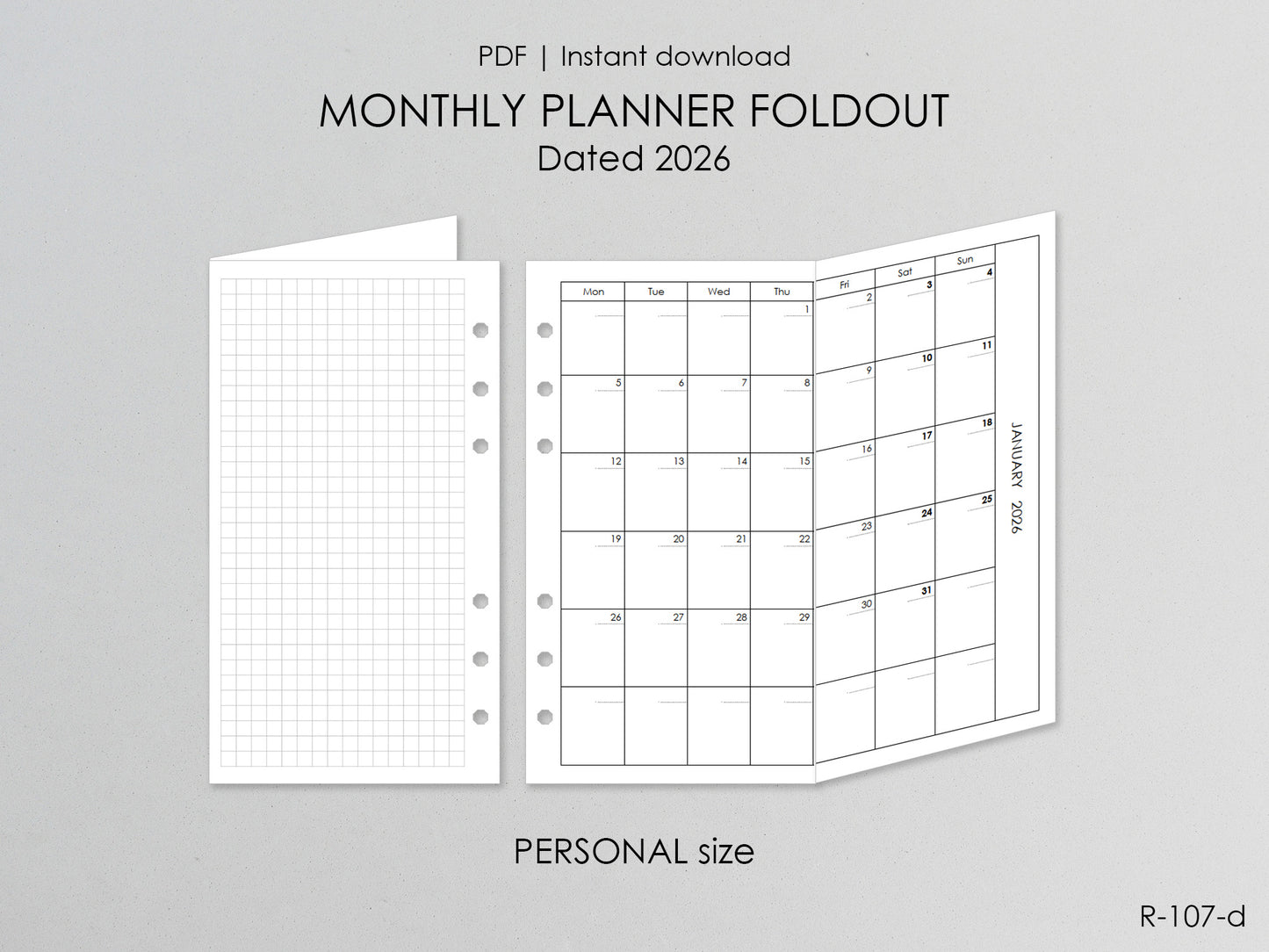 2026 Printable Foldout Monthly Pages (Personal Size) - Digital Inserts R-107d