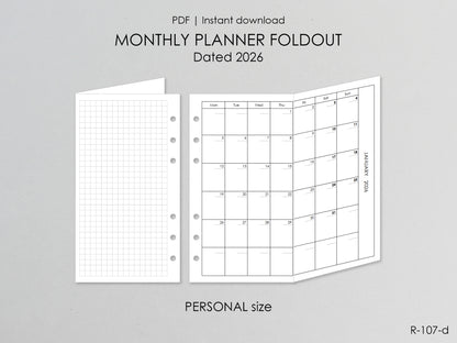 2026 Printable Foldout Monthly Pages (Personal Size) - Digital Inserts R-107d