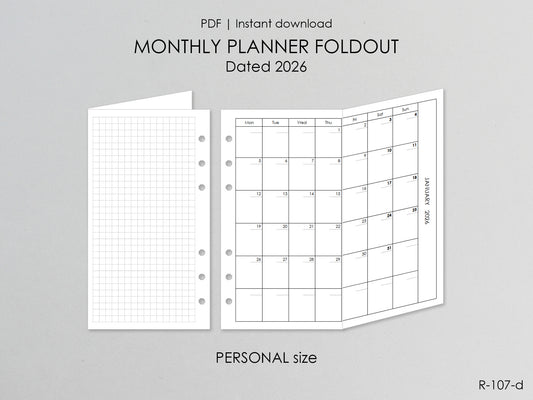2026 Printable Foldout Monthly Pages (Personal Size) - Digital Inserts R-107d