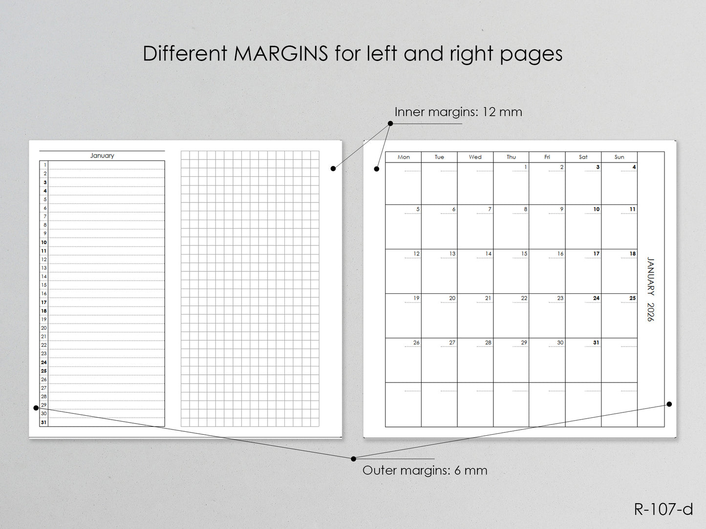2026 Printable Foldout Monthly Pages (Personal Size) - Digital Inserts R-107d