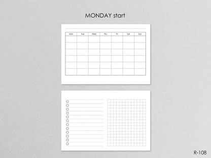 Printable Horizontal Montly Pages (Pocket size) - Digital Inserts R-108
