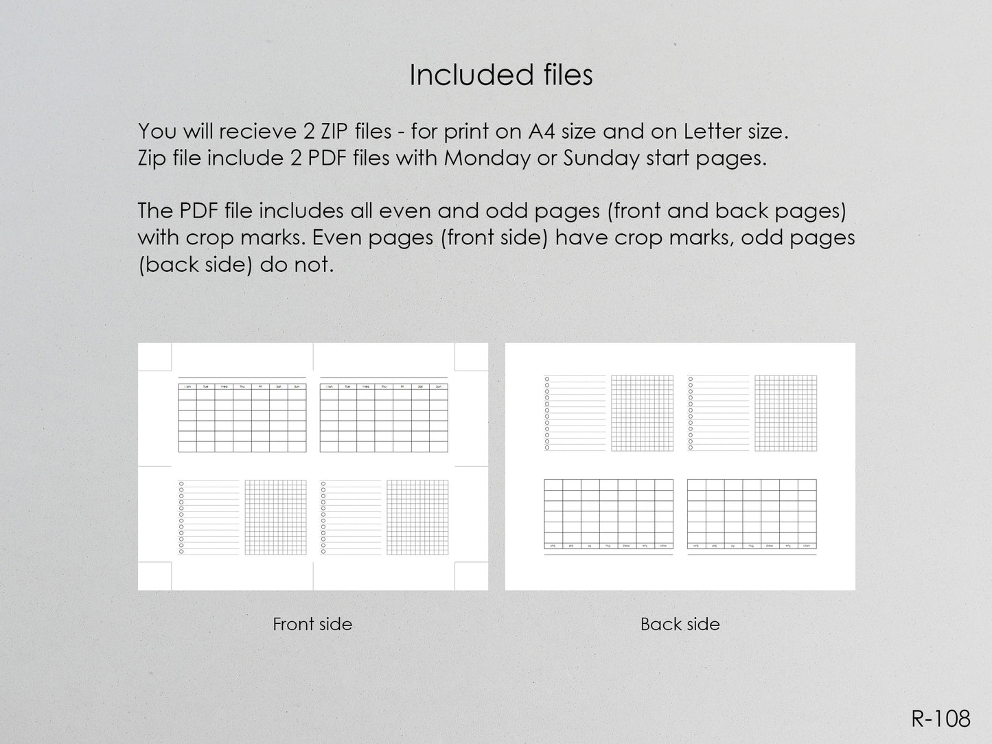 Printable Horizontal Montly Pages (Pocket size) - Digital Inserts R-108