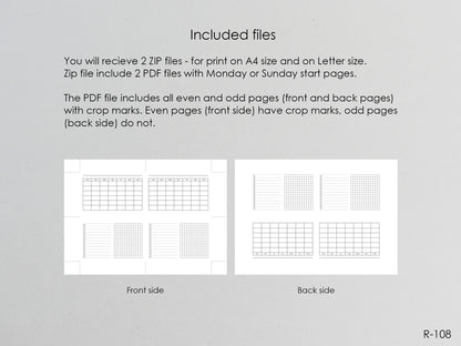 Printable Horizontal Montly Pages (Pocket size) - Digital Inserts R-108