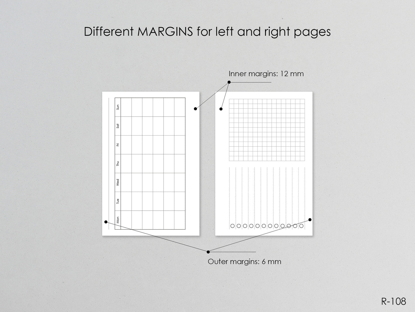 Printable Horizontal Montly Pages (Pocket size) - Digital Inserts R-108