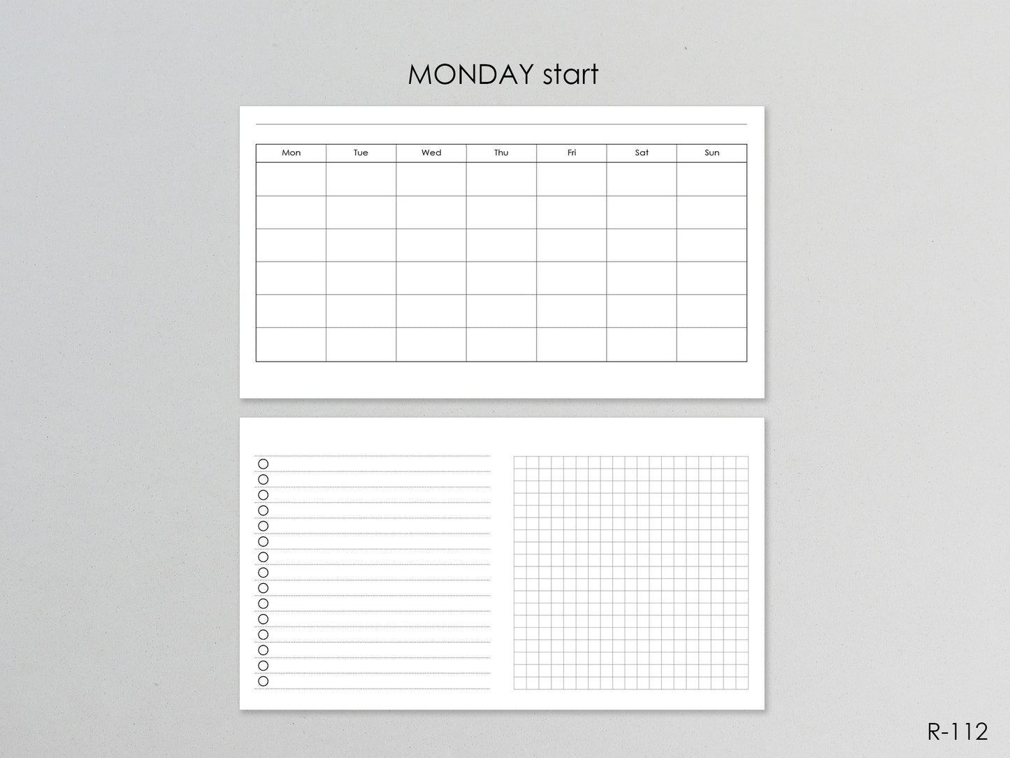 Printable Horizontal Monthly Pages (Personal size) - Digital Inserts R-112