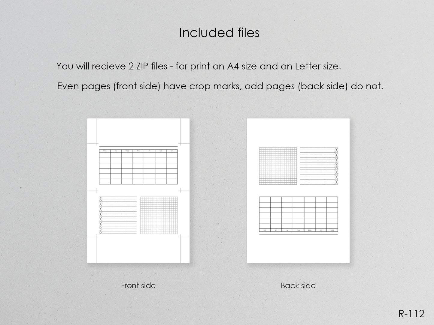 Printable Horizontal Monthly Pages (Personal size) - Digital Inserts R-112