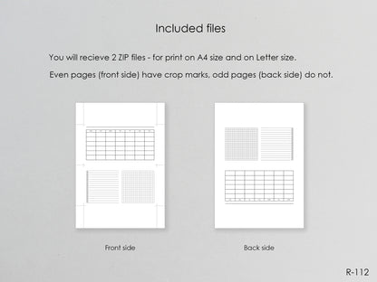Printable Horizontal Monthly Pages (Personal size) - Digital Inserts R-112
