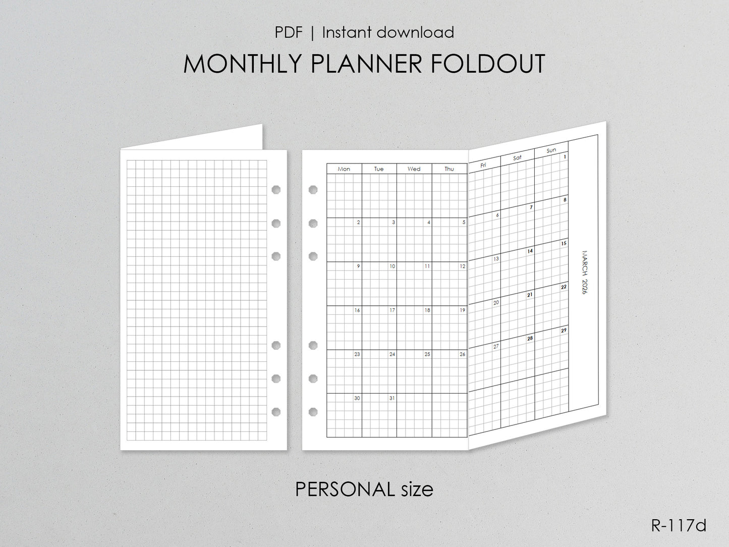 Printable Foldout Monthly Pages 2026 2027 (Personal Size) - Digital Inserts R-117d
