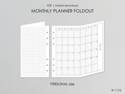 Printable Foldout Monthly Pages 2026 2027 (Personal Size) - Digital Inserts R-117d