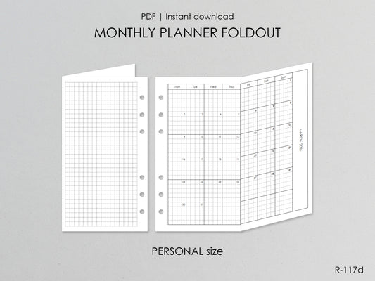 Printable Foldout Monthly Pages 2026 2027 (Personal Size) - Digital Inserts R-117d