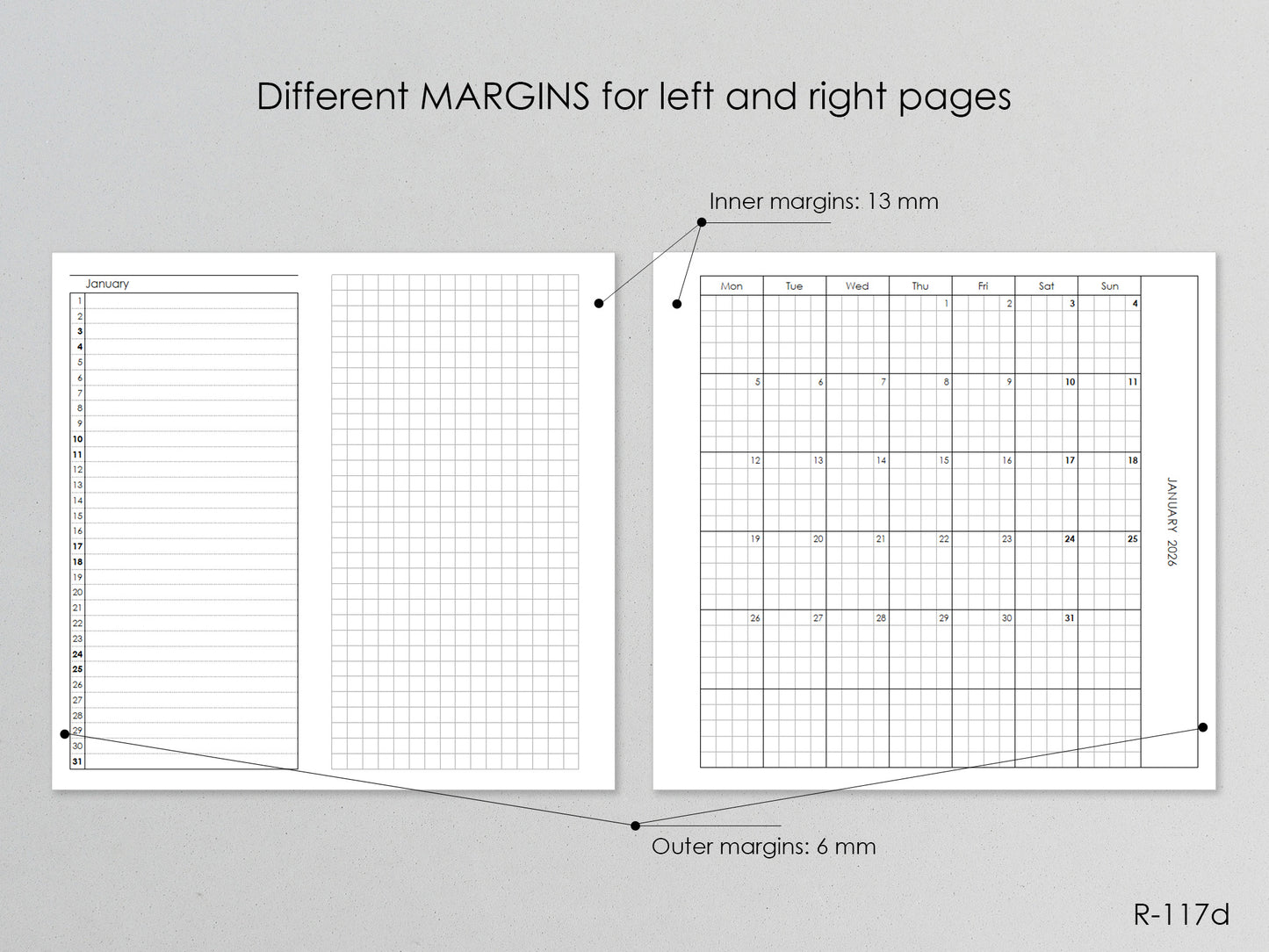 Printable Foldout Monthly Pages 2026 2027 (Personal Size) - Digital Inserts R-117d