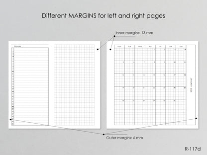 Printable Foldout Monthly Pages 2026 2027 (Personal Size) - Digital Inserts R-117d