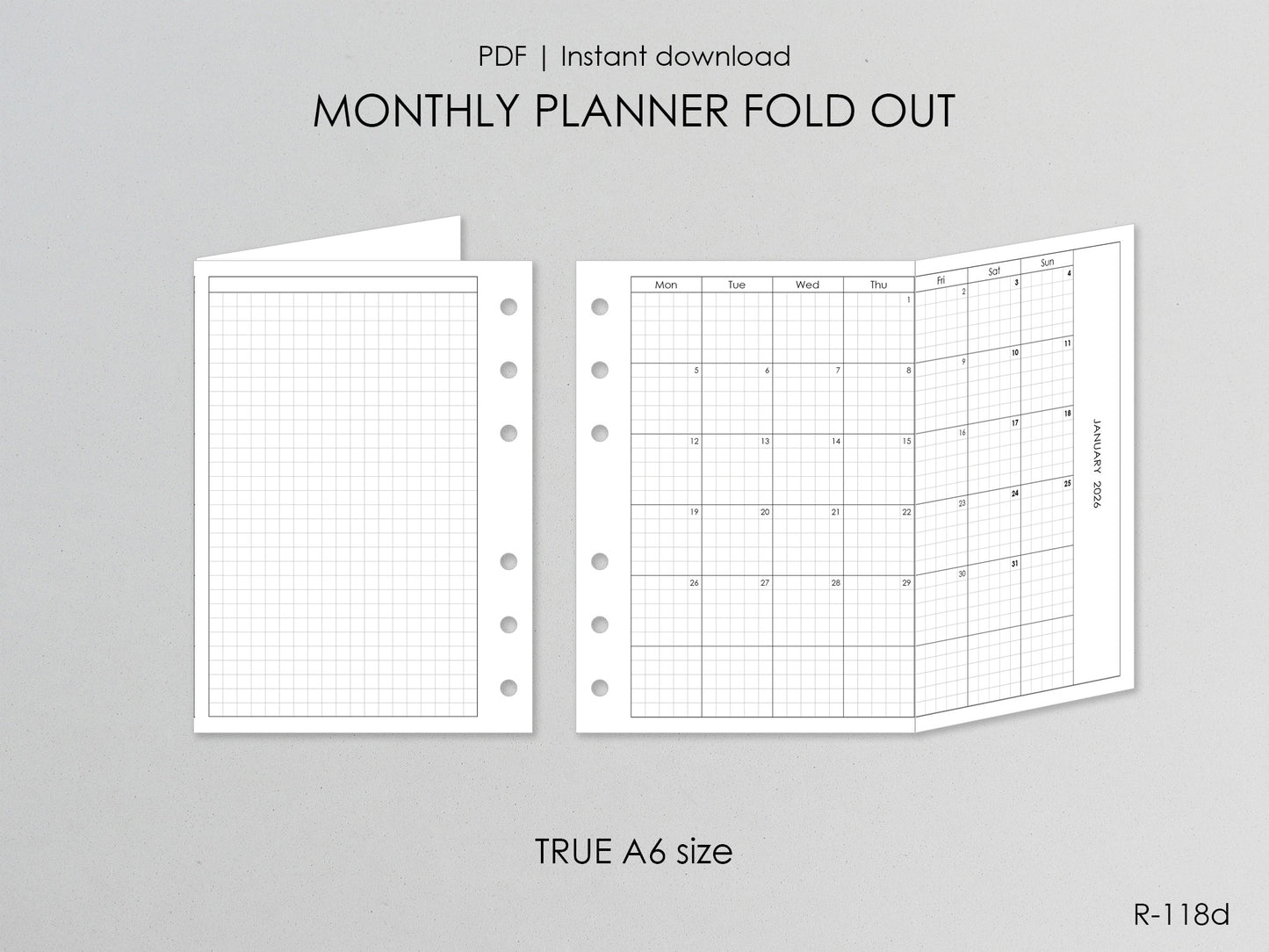 2026 Printable Foldout Monthly Pages (A6 Size) - Digital Inserts R-118d