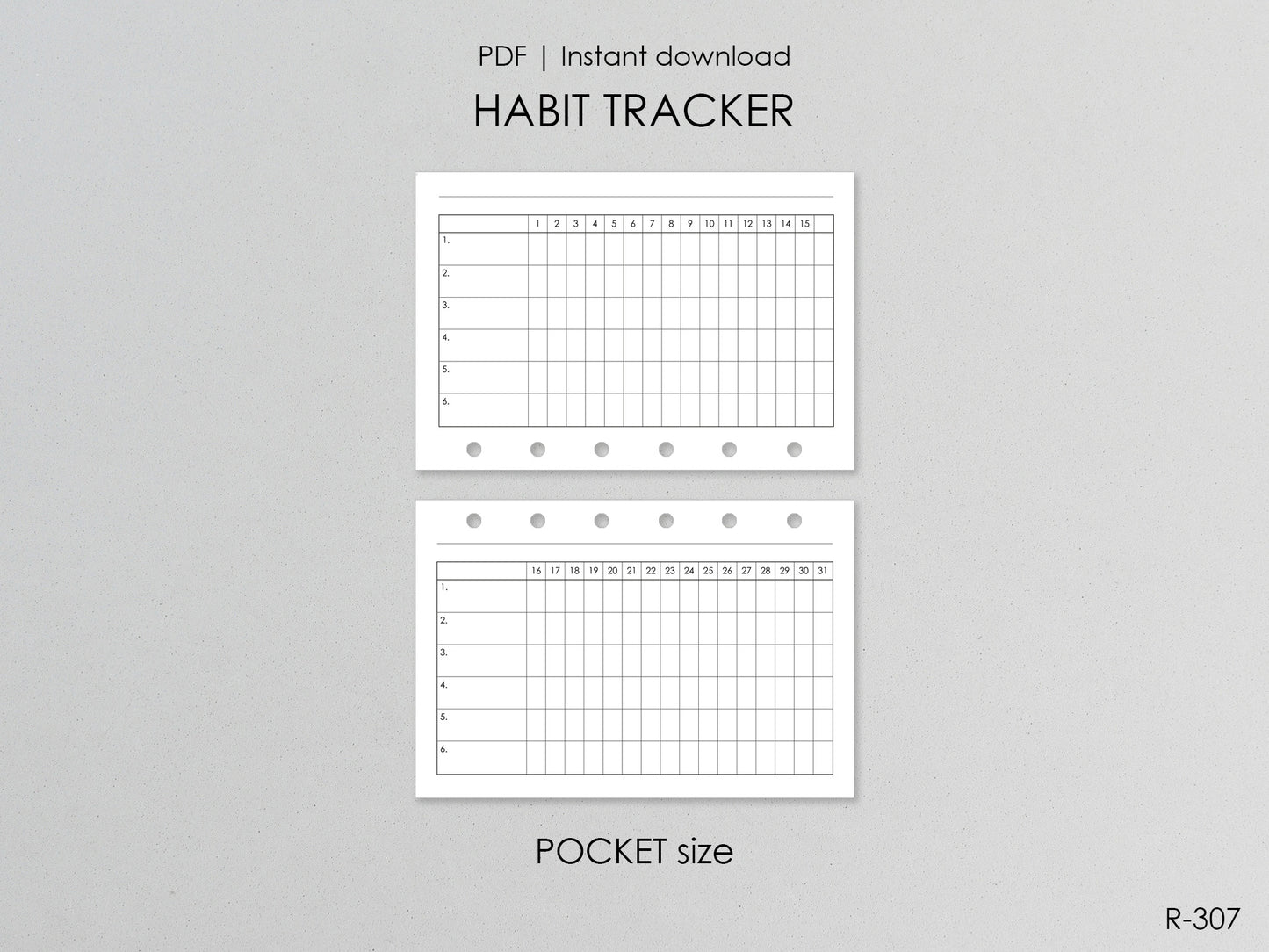 Printable Habit Tracker Pages (Pocket size) - Digital Inserts R-307