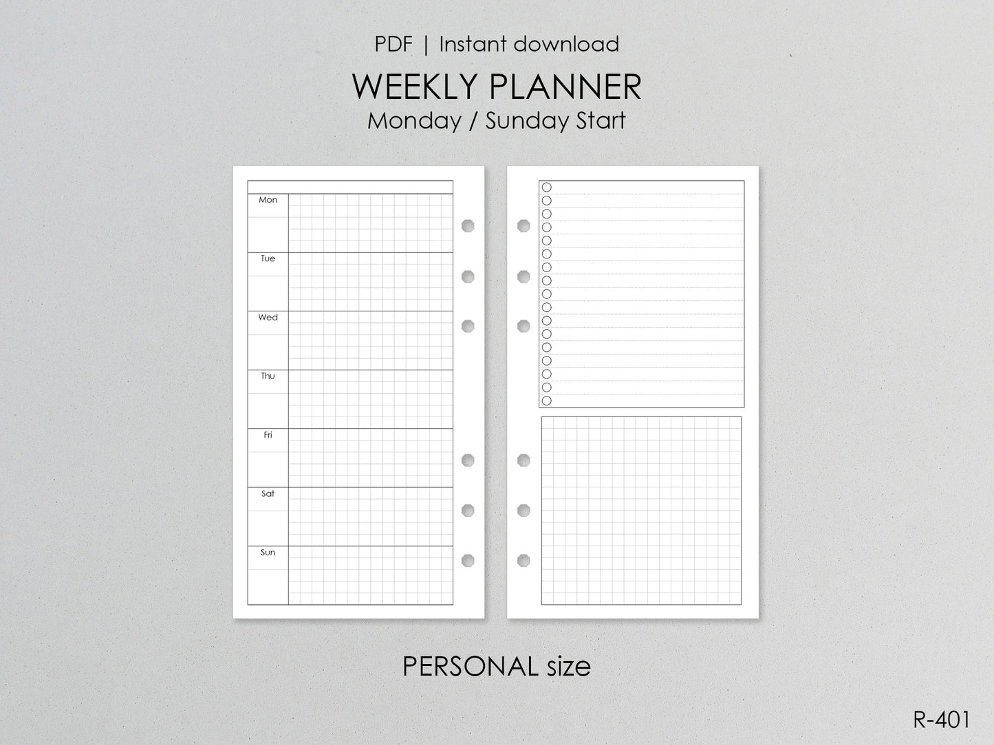 Printable Weekly Pages (Personal size) - Digital Inserts R-401
