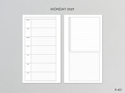 Printable Weekly Pages (Personal size) - Digital Inserts R-401